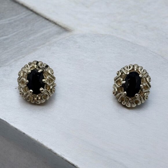 Sterling Silver Earrings Blue Sapphire Small Studs Pierced .925 - Picture 1 of 6